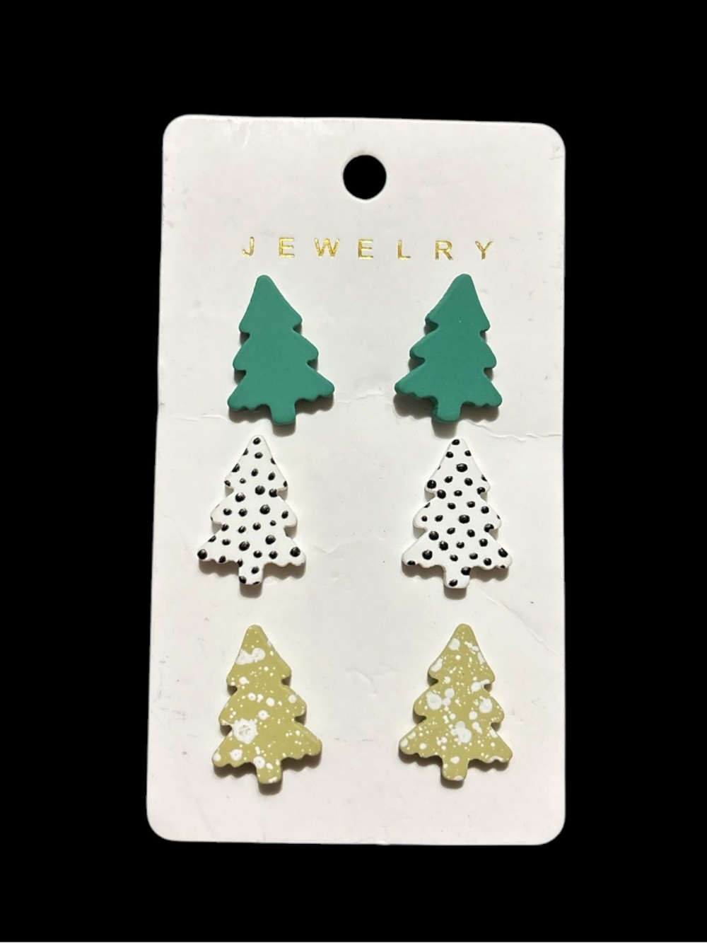 Tree Stud Earring Set - Green, White, Light Green